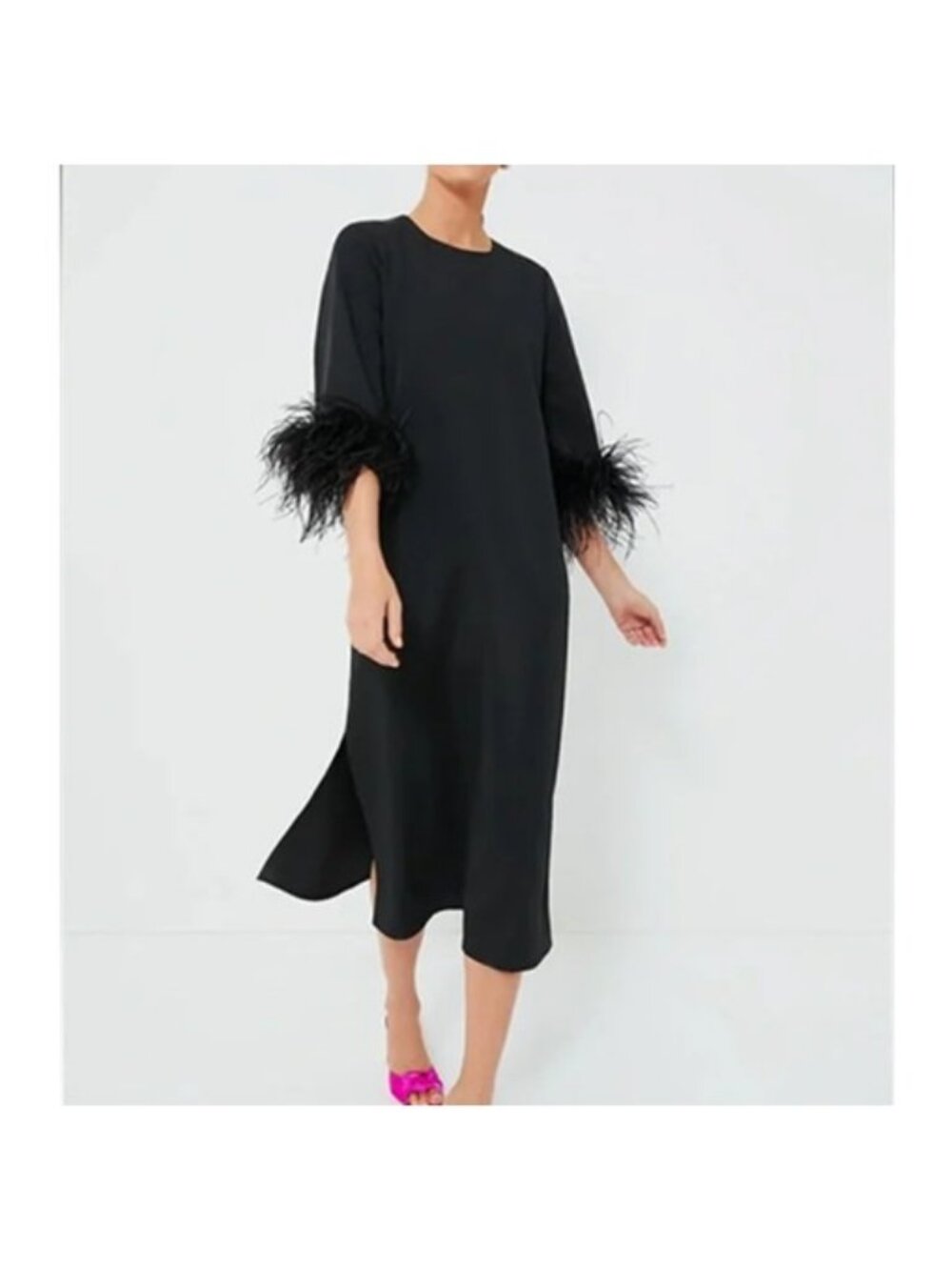 Tuckernuck Women's Black Feather Jamie Midi Dress sz XS Jacquard EEE